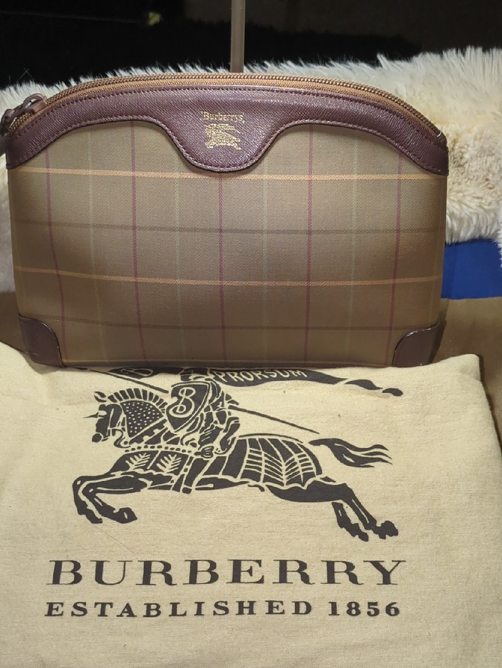 Vintage Burberry Nova Check Canvas & Leather Clutch Plaid Pouch NOW ONLY $125